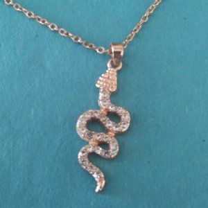 Gold Colored Snake Charm Necklace with Rhinestones 18"